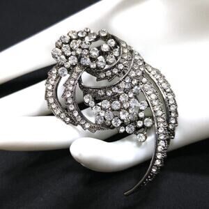 Rhinestone Brooch, Gunmetal Gray, Sparkling Shimmer, 1990s Vintage Pin, 1 1/2 In